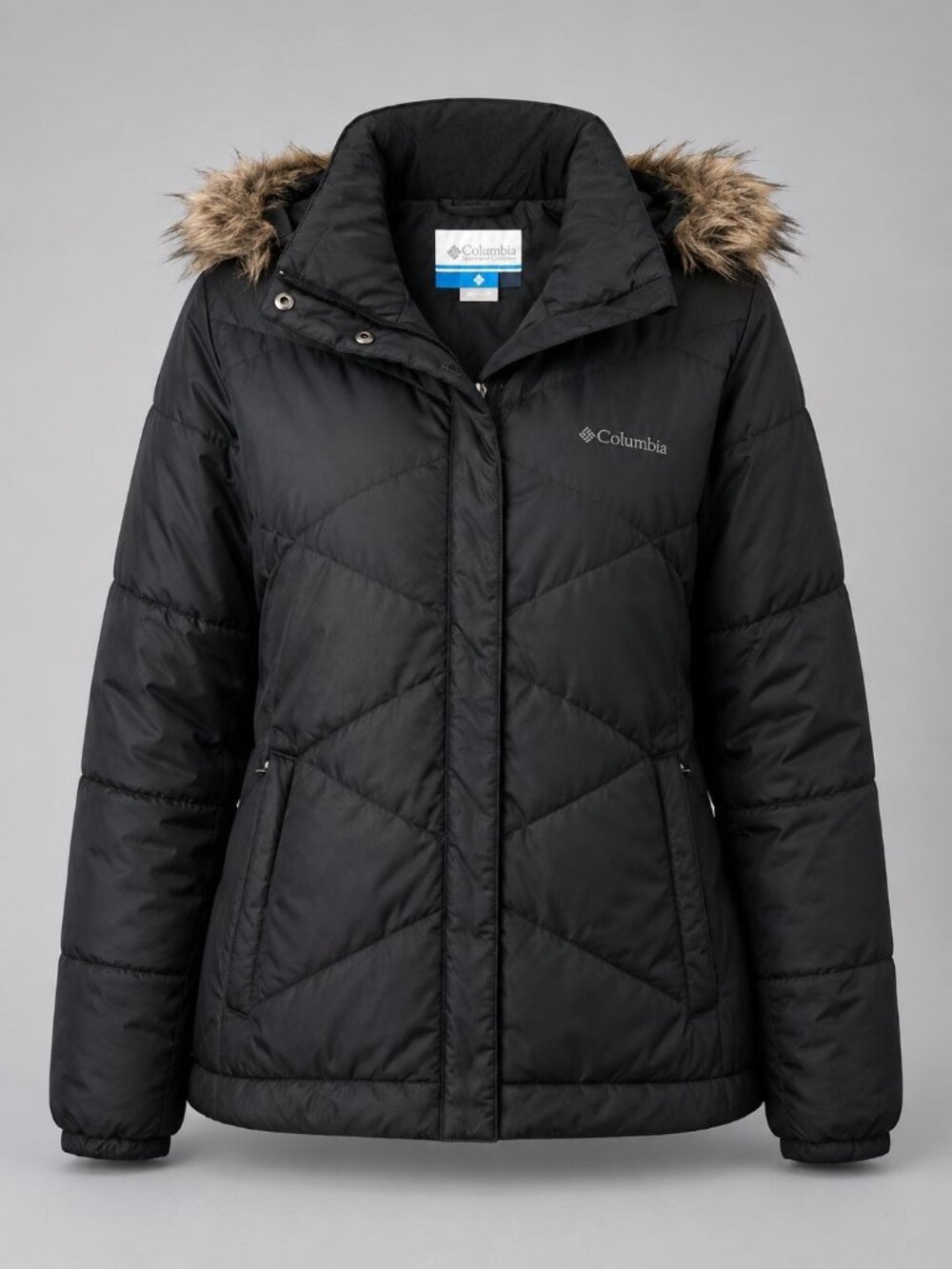 Columbia Womens XL Jacket Black Puffer w Faux Fur Winter Coat